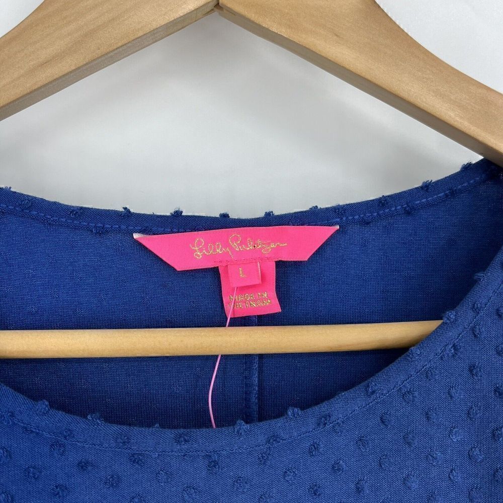 Lilly Pulitzer Dress Size Large Womens Blue Pheby Oyster Bay Cozy Knit Swiss Dot - Picture 3 of 8